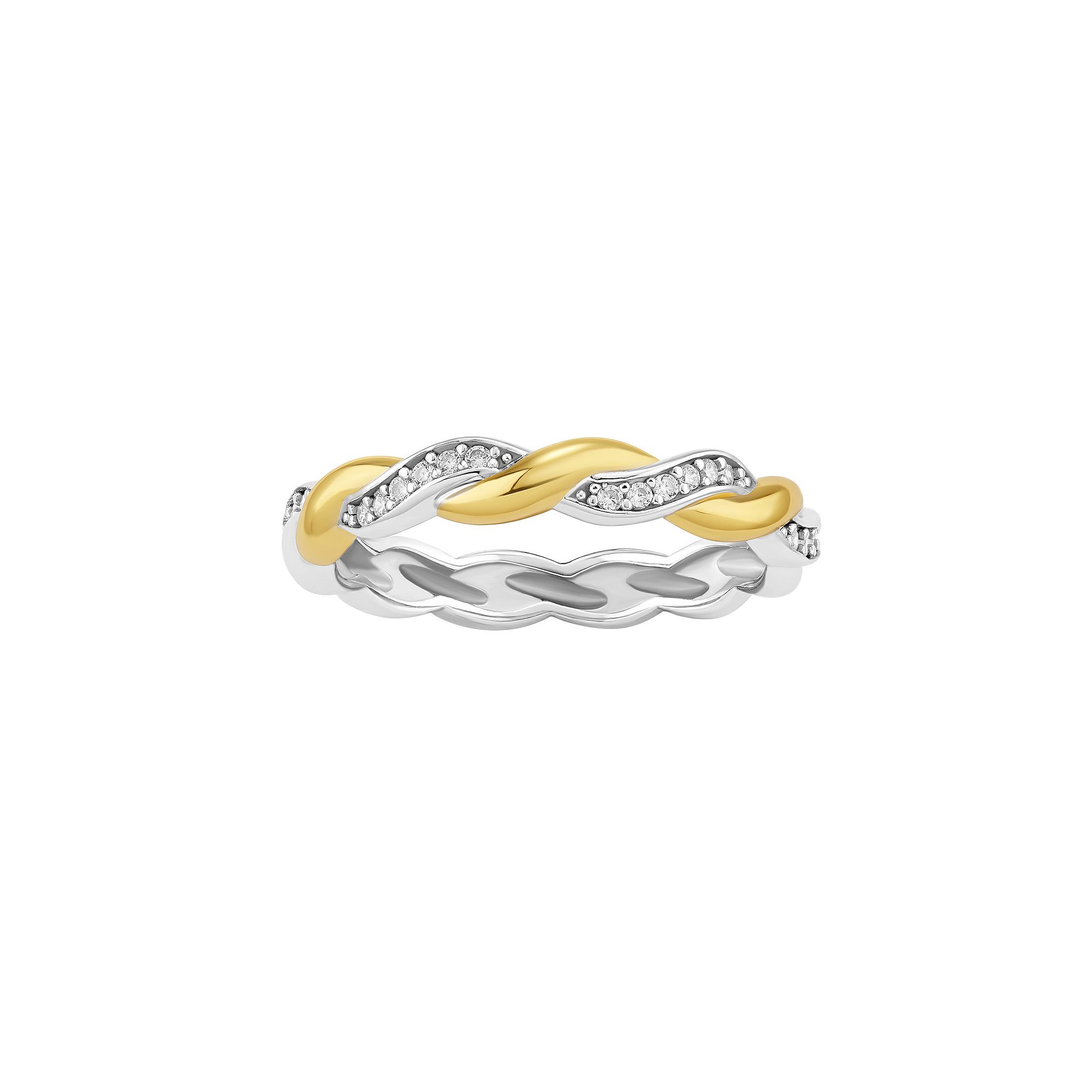 PRIMROSE Two Tone Sterling Silver Cubic Zirconia Twisted Band Ring, Womens
