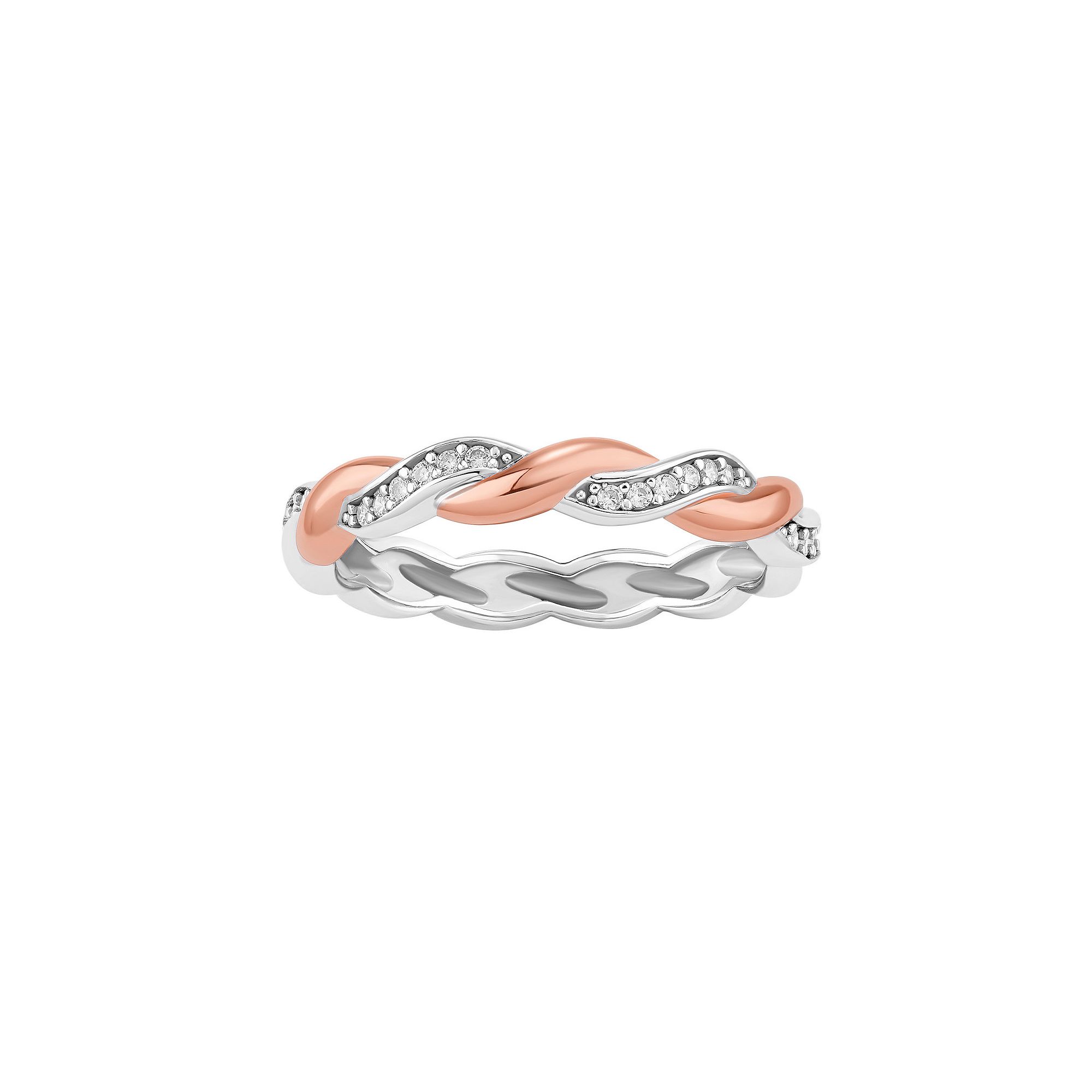 PRIMROSE Two Tone Sterling Silver Cubic Zirconia Twisted Band Ring, Womens
