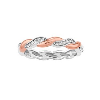 PRIMROSE Two Tone Sterling Silver Cubic Zirconia Twisted Band Ring