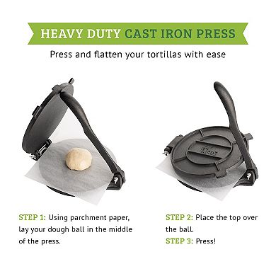 Chef Tacos Authentic Cast Iron Tortilla Press, 8-inch, Pre-seasoned Corn Or Flour Tortilla Maker