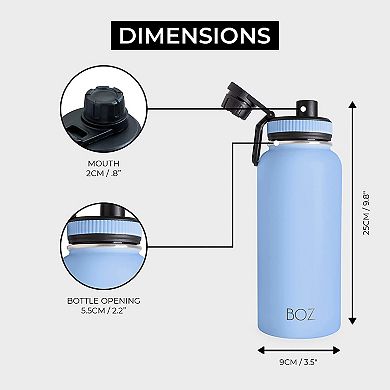 BOZ Stainless Steel Water Bottle XL (1 L / 32oz) Wide Mouth, BPA Free, Vacuum Double Wall Insulated (Pink Blush)