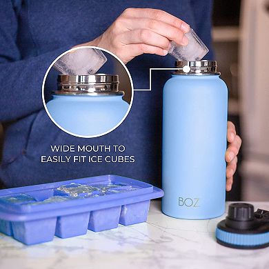 BOZ Stainless Steel Water Bottle XL (1 L / 32oz) Wide Mouth, BPA Free, Vacuum Double Wall Insulated (Pink Blush)