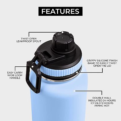 BOZ Stainless Steel Water Bottle XL (1 L / 32oz) Wide Mouth, BPA Free, Vacuum Double Wall Insulated (Pink Blush)