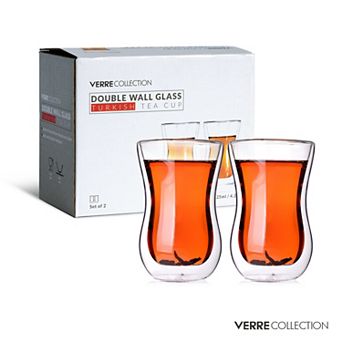 Verre Collection Double Wall Turkish Tea Glass Cups, 4.25 Oz, Set Of 2 - Insulated Thermo Glass