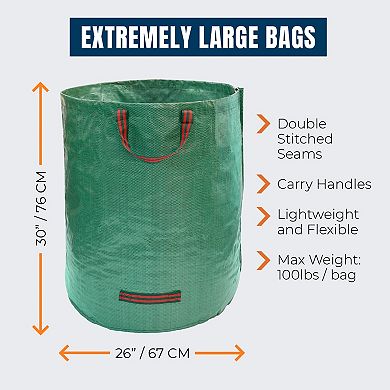 Mekkapro 3-pack 72 Gallons Garden Bag - Reusable Yard Waste Bags, Lawn Pool Garden Waste Bag