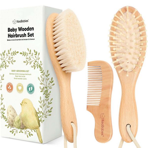KeaBabies Baby Hair Brush, Natural Wooden Cradle Cap Brush with Soft Goat  Bristle, Perfect Baby Hair Brush Set (Oval)
