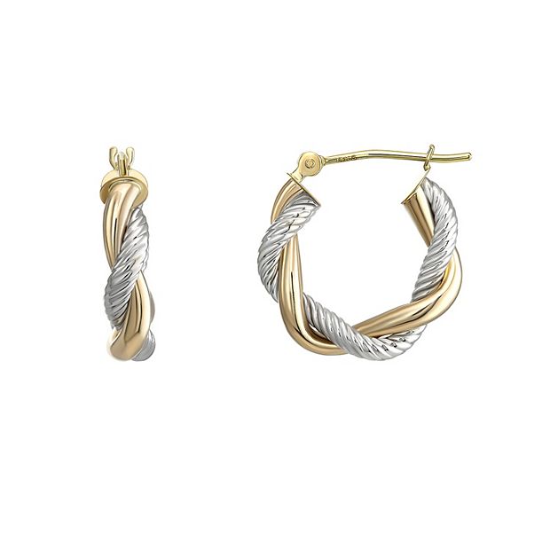 Forever 14k Two-Tone 14k Gold Polished & Textured Twisted Hoop Earrings