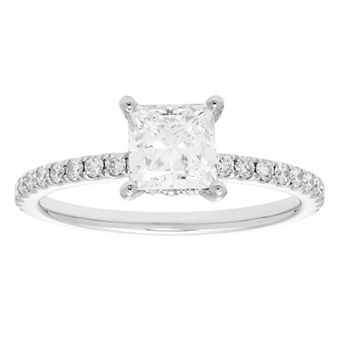 Evergreen Diamonds 14k White Gold 1 3/8 Carat T.W. IGL Certified Princess Cut Lab-Grown Diamond Hidden Halo Ring