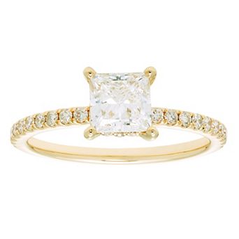 Evergreen Diamonds 14k Gold 1 3/8 Carat T.W. IGL Certified Princess Cut Lab-Grown Diamond Hidden Halo Ring