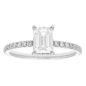 Evergreen Diamonds 14k White Gold 1 3/8 Carat T.W. IGL Certified Emerald Cut Lab-Grown Diamond Hidden Halo Ring