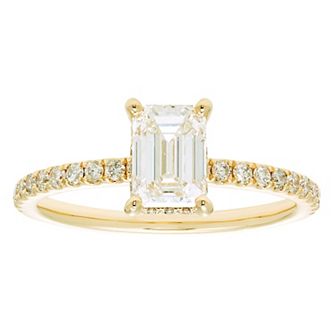 Evergreen Diamonds 14k Gold 1 3/8 Carat T.W. IGL Certified Emerald Cut Lab-Grown Diamond Hidden Halo Ring