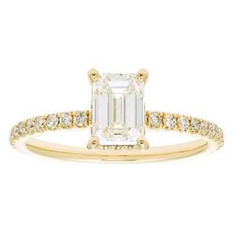 Evergreen Diamonds 14k Gold 1 3/8 Carat T.W. IGL Certified Emerald Cut Lab-Grown Diamond Hidden Halo Ring