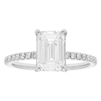 Evergreen Diamonds 14k White Gold 2 3/8 Carat T.W. IGL Certified Emerald Cut Lab-Grown Diamond Hidden Halo Ring