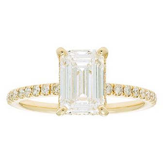 Evergreen Diamonds 14k Gold 2 3/8 Carat T.W. IGL Certified Emerald Cut Lab-Grown Diamond Hidden Halo Ring