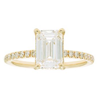 Evergreen Diamonds 14k Gold 2 3/8 Carat T.W. IGL Certified Emerald Cut Lab-Grown Diamond Hidden Halo Ring