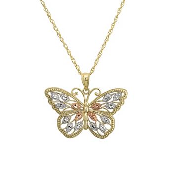 Taylor Grace 10k Gold Tri-Tone Butterfly Pendant Necklace