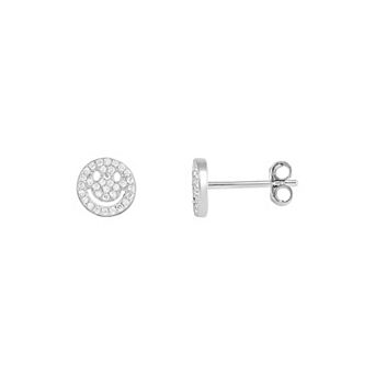 PRIMROSE Sterling Silver Cubic Zirconia Smiley Face Stud Earrings