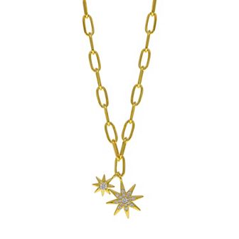 14k Gold Over Silver Cubic Zirconia Starburst Charm Necklace