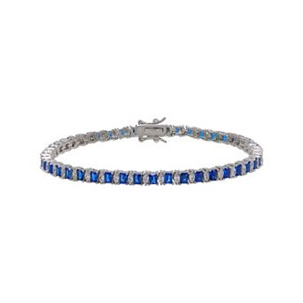 Argento Forte Platinum Over Silver Cubic Zirconia & Blue Spinel Clasp Bracelet