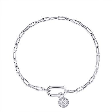 Argento Forte Platinum Over Silver Cubic Zirconia Paper Clip Chain Charm Bracelet