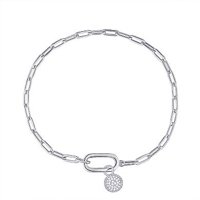 Platinum Over Silver Cubic Zirconia Paper Clip Chain Charm Bracelet