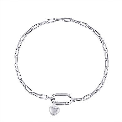 Argento Forte Platinum Over Silver Cubic Zirconia Paper Clip Chain Charm Bracelet