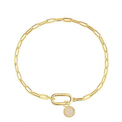 14k Gold Over Silver Cubic Zirconia Paper Clip Chain Charm Bracelet