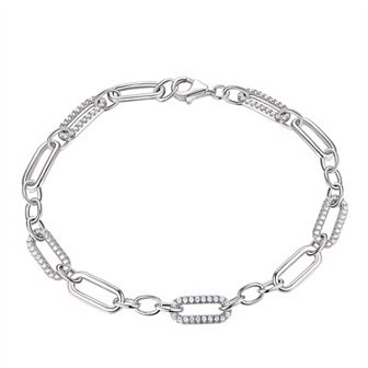 Argento Forte Platinum Over Silver Cubic Zirconia Link Chain Bracelet