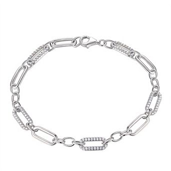 Argento Forte Platinum Over Silver Cubic Zirconia Link Chain Bracelet
