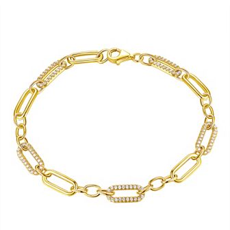 14k Gold Over Silver Cubic Zirconia Link Chain Bracelet - 7.5 in.