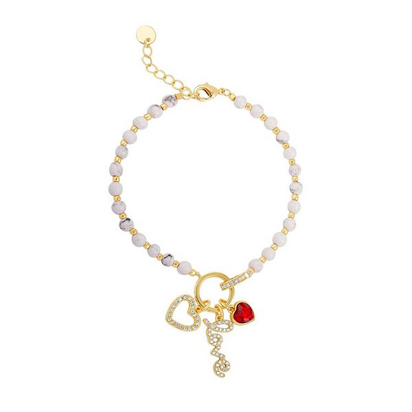 18k Gold Plated Crystal Howlite Beaded Heart & 