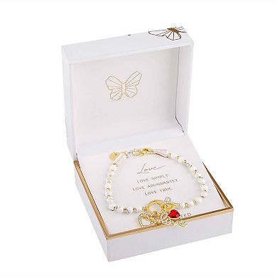 18k Gold Plated Crystal Howlite Beaded Heart & "Love" Charm Bracelet