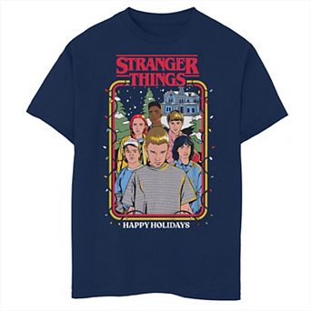 Boys 8-20 Stranger Things Happy Holidays Portrait Group Graphic Tee