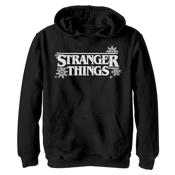 Boys 8 20 Stranger Things Holidays Snowflakes White Logo Graphic Hoodie