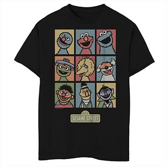 Boys 8-20 Sesame Street Puppets Grid Poster Graphic Tee
