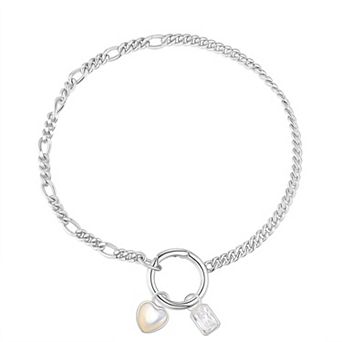 Argento Forte Platinum Over Silver Mother Of Pearl & Cubic Zirconia Charm Bracelet