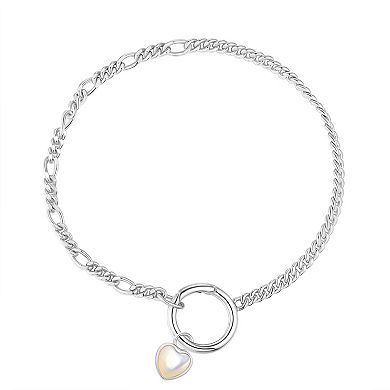 Platinum Over Silver Mother Of Pearl & Cubic Zirconia Charm Bracelet