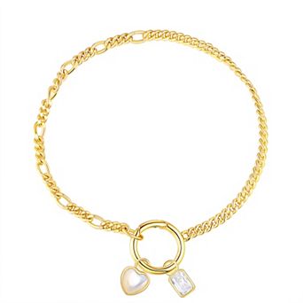 Argento Forte 14k Gold Over Silver Mother Of Pearl & Cubic Zirconia Charm Bracelet