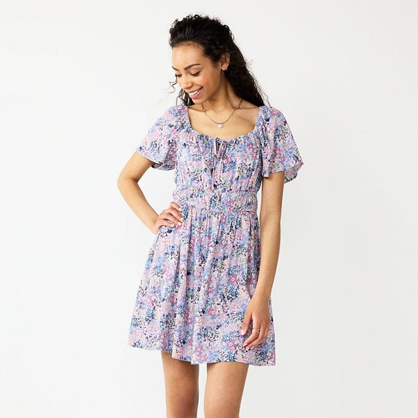 Juniors' Rewind Flutter Sleeve Skater Dress