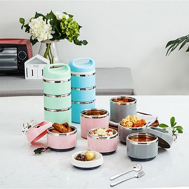 Lille Home Stackable Lunch Box, 3-Tier Bento/Food Container With Lunch Bag