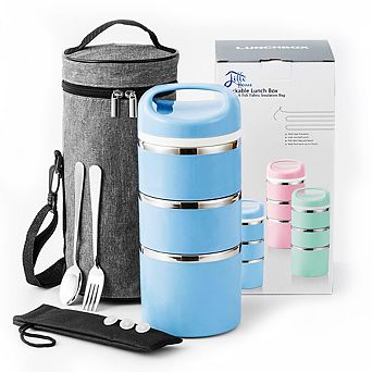 Lille Home Stackable Lunch Box, 3 tier Bento/Food Container With Lunch Bag