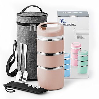 Lille Home Stackable Lunch Box, 3 tier Bento/Food Container With Lunch Bag