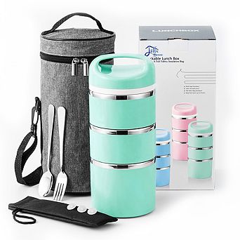 Lille Home Stackable Lunch Box, 3 tier Bento/Food Container With Lunch Bag