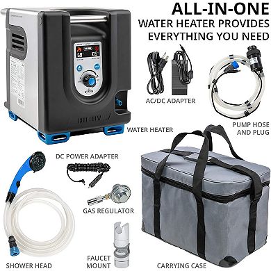 Hike Crew Portable Propane Water Heater & Shower Pump with Built-In Battery, Safety Shutoff & Case