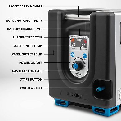 Hike Crew Portable Propane Water Heater & Shower Pump with Built-In Battery, Safety Shutoff & Case
