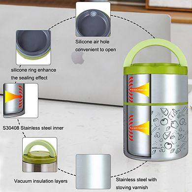 Lille Home 32OZ 2-Tier Vacuum Insulated Stackable Thermal Lunch Box with Lunch Bag