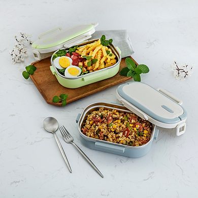 Lille Home 22OZ Stainless Steel Leakproof Bento Lunch Box With Lunch Bag, Green