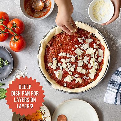 Chef Pomodoro Chicago Deep Dish Pizza Pan, 12-inch, Hard Anodized Aluminum, Pre-seasoned Bakeware