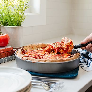 Chef Pomodoro Chicago Deep Dish Pizza Pan, 12-inch, Hard Anodized Aluminum, Pre-seasoned Bakeware