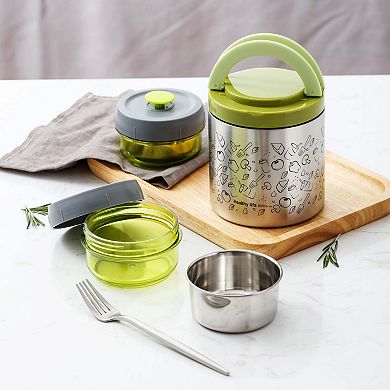 Lille Home Lunch Box Set, Insulated Bento Box,2 Food Containers, A Lunch Bag, A Portable Cutlery Set
